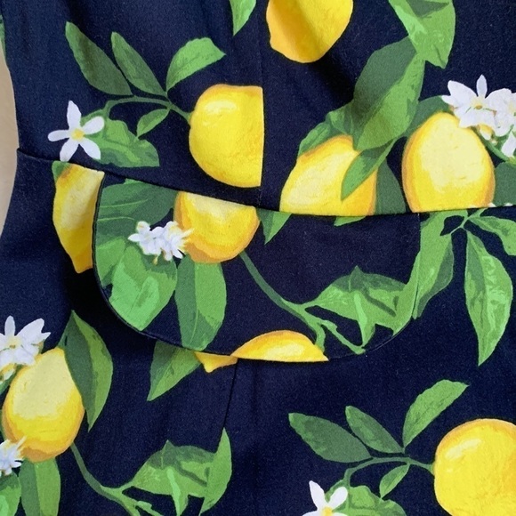 CHETTA B navy lemon citrus floral fit and flare a-line summer dress - Picture 5 of 7